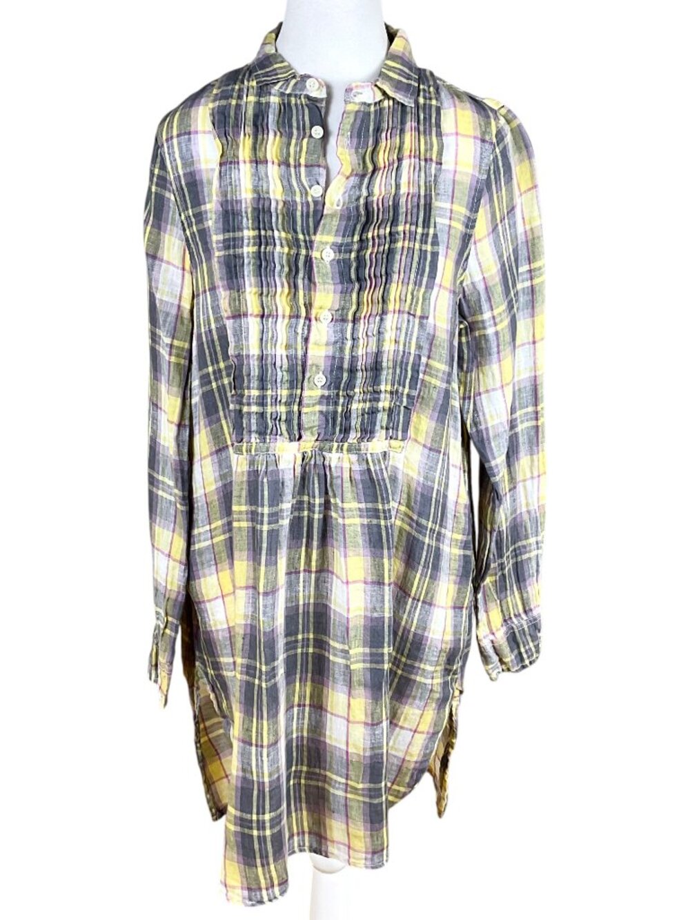 CP Shades Linen Dress Plaid Shirt Dress Multi (S)
